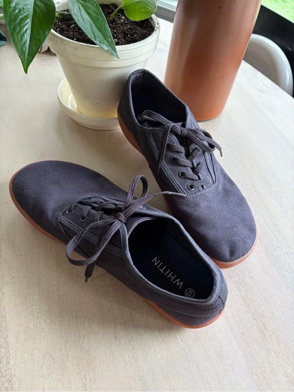 WHITIN Men's Gray Canvas Lace-Up Sneakers with gum bottom